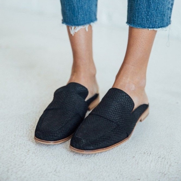 Free People Shoes - Free People At Ease Textured Embossed Leather Mules Black 37